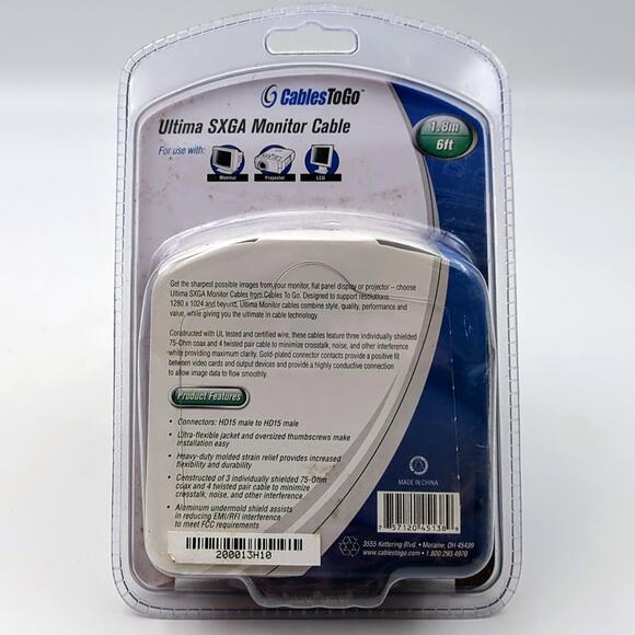 SVGA Monitor Video Cable 6FT Cables to Go 45138 Ultima HD15 Male to Male New - Picture 2 of 2